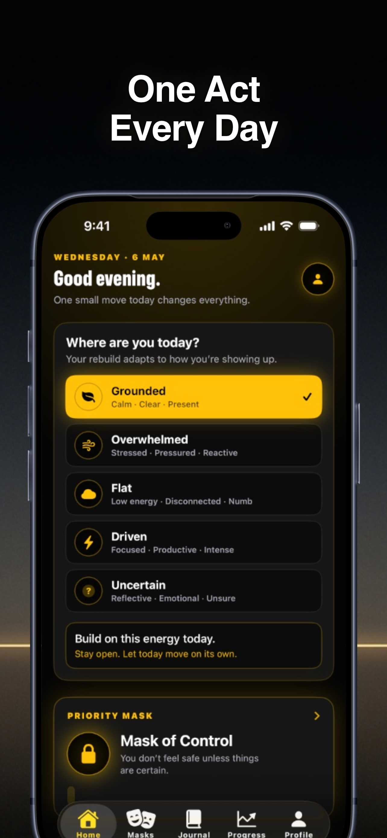 UNMASKD home screen