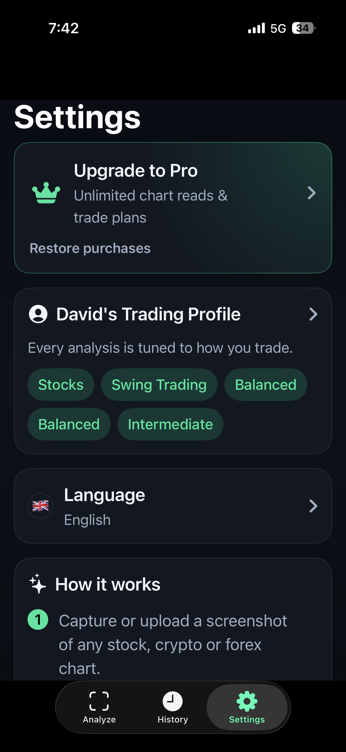 TradeGPT profile and personalization settings